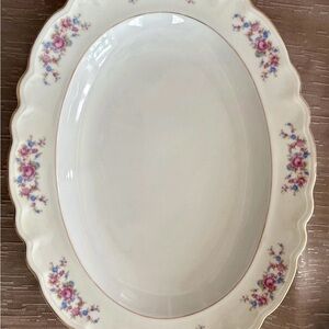 Limoges Vintage Pink and Blue Flower Platter (16 inches long, 12 inches wide)